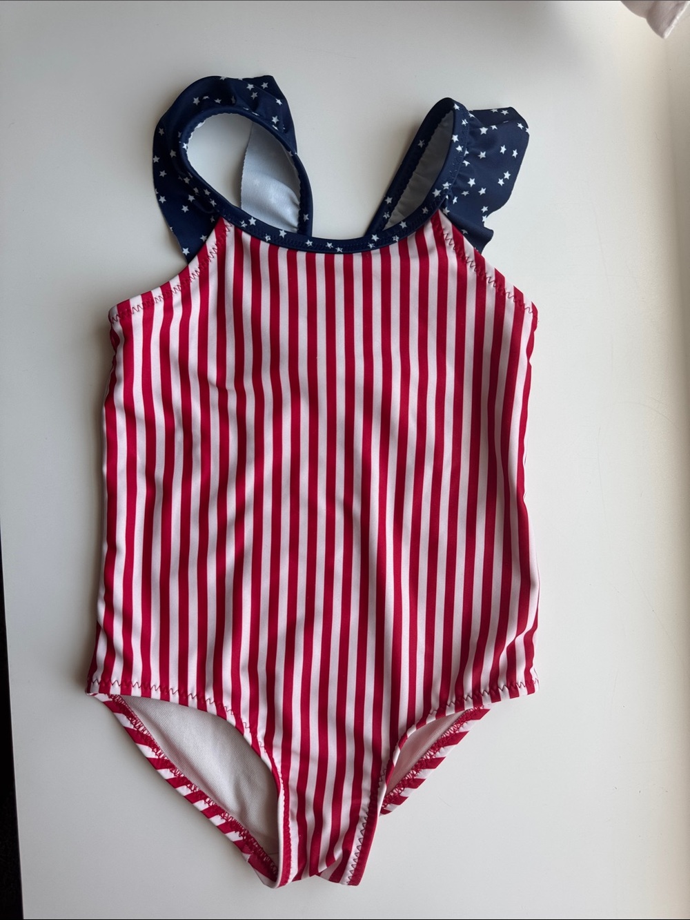 OshKosh B'gosh Red & White Striped One-Piece Swimsuit with Navy Star Straps
